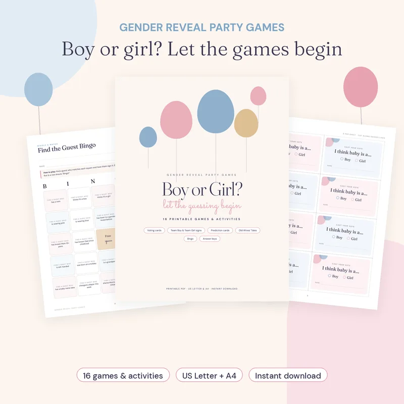 Gender Reveal Party Games printable cover
